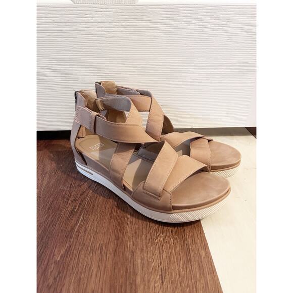 Eileen Fisher Shoes - Eileen Fisher Womens Tan Nubuck Platform Sandals With Crisscross Straps Size 9